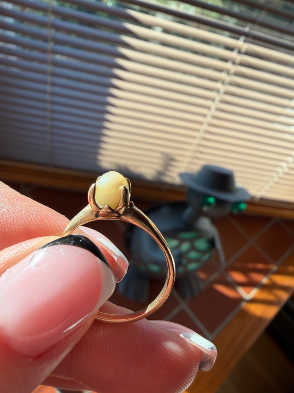 Delicate Gold Ring with Small Pearl - Picture 12 of 14